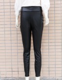 Winter Black Leather Tight Fitting Trousers