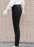 Winter Black Leather Tight Fitting Trousers