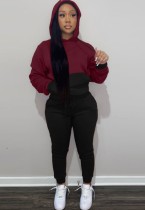 Spring Contrast Color Hoody Two Piece Plus Size Tracksuit