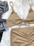 Khaki Three Piece Rib Cover-Up Swimwear Set