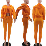 Winter Orange Thick Hooded Three Piece Pants Tracksuit