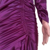 Spring Purple Irregular Ruffles Ruched Midi Party Dress