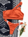 Orange Two Piece Rib One Shoulder Swimwear