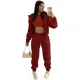 Winter Burgunry Thick Hooded Three Piece Pants Tracksuit