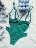 Green Two Piece Halter Swimwear
