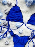 Blue Two Piece Ruffles Strap Strings Swimwear
