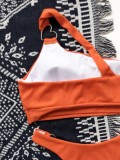 Orange Two Piece Rib One Shoulder Swimwear