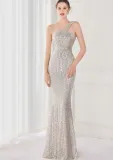 Spring Elegant Bling Bling Silver Sequins One Shoulder Sleeveless Mermaid Formal Cocktail Evening Dress