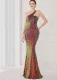 Spring Elegant Bling Bling Blue Sequins One Shoulder Sleeveless Mermaid Formal Cocktail Evening Dress