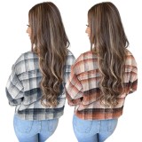 Winter Casual Blue Plaid Turndown Collar Button Up Long Sleeve Jacket
