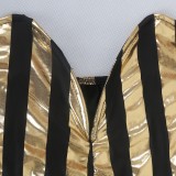 Spring Sexy Golden and Black Stripes Sweatheart Strapless Loose Jumpsuit