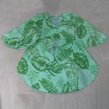 Summer Plus Size Green Leaf Printed V Neck Slit Sleeve Holiday Casual Dress