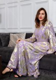 Spring Golden Printed Purple V-neck Long Middle East Dubai Muslim Dresses