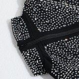 Winter Sexy Black Beaded Cutout Long Sleeve Club Dress
