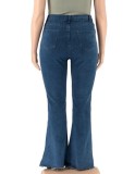 Spring Plus Size Dark Blue Ripped Hole High Waist Jeans