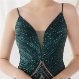 Summer Formal Green Wave Sequins Strap Mermaid Party Dress