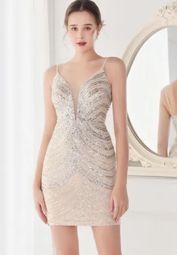Summer Formal Silver Wave Sequins Strap Mermaid Party Dress