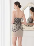 Summer Formal Beige Wave Sequins Strap Mermaid Party Dress