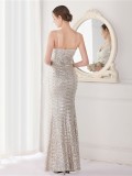 Spring Formal Silver Sequins Strap Slit Mermaid Evening Dress