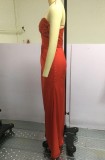 Summer Elegant Red Contrast Sequins Slit Long Dress