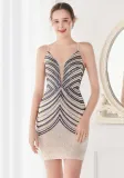 Summer Formal Beige Wave Sequins Strap Mermaid Party Dress
