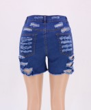 Summer Fashion Blue Contrast Ripped Jeans Shorts