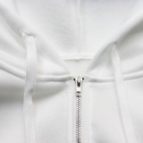 Winter Plus Size White Zipper Pocket With Hood Long Sleeve Sweater Dress