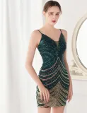 Summer Formal Green Wave Sequins Strap Mermaid Party Dress