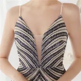 Summer Formal Beige Wave Sequins Strap Mermaid Party Dress