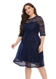 Spring Plus Size Navy Round Neck Lace Half Sleeve Party Dress