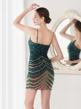 Summer Formal Green Wave Sequins Strap Mermaid Party Dress