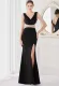 Summer Elegant Black V Neck Wasit Rhinestone Slit Mermaid Evening Dress