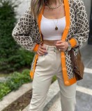 Winter Casual Yellow Line With Print V Neck Long Sleeve Cardigan Sweater