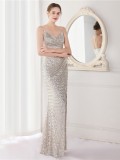 Spring Formal Silver Sequins Strap Slit Mermaid Evening Dress