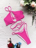 Women Rose Solid Color Sexy Two-piece Strappy Bikini Swimsuit