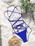 Women Royal Blue Solid Color One-piece Hot Sexy Hollow Out High Cut Bikini Swimsuit