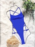 Women Royal Blue Solid Color One-piece Hot Sexy Hollow Out High Cut Bikini Swimsuit