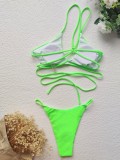 Women Green Solid Color Sexy Two-piece Strappy Bikini Swimsuit