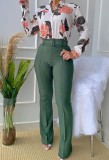 Women Spring Commuting Suit Printed Stand-up Collar Long-sleeved Blouse and Wide-leg Pants Two-piece Set