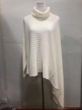 Women Winter White Long Sleeve Turtleneck Knit Pullover Loose Irregular Sweater