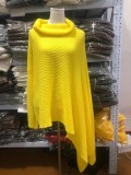 Women Winter Yellow Long Sleeve Turtleneck Knit Pullover Loose Irregular Sweater