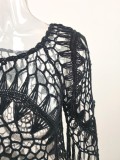 Women Summer Black Round Neck Sexy Beach Dress Hand Crocheted Tassel Cover-Ups