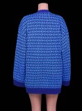 Women Spring Blue Button V-neck Fashion Casual Loose Fake Pocket Cardigan Sweater