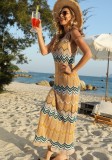 Women Summer Orange Hollow Knitted Stitching Plus Size Long Seaside Holiday Skirt