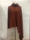 Women Winter Brown Long Sleeve Turtleneck Knit Pullover Loose Irregular Sweater