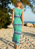 Women Summer Green Hollow Knitted Stitching Plus Size Long Seaside Holiday Skirt