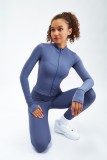 Women Spring Blue Workout Slim Fit Running Fitness Exercise Three Piece Yoga Set