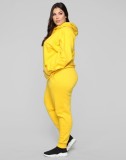 Women Spring Yellow Solid Color Hooded Long-sleeved Plus Size Sweatsuit