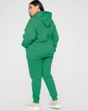Women Spring Green Solid Color Hooded Long-sleeved Plus Size Sweatsuit