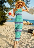 Women Summer Green Hollow Knitted Stitching Plus Size Long Seaside Holiday Skirt
